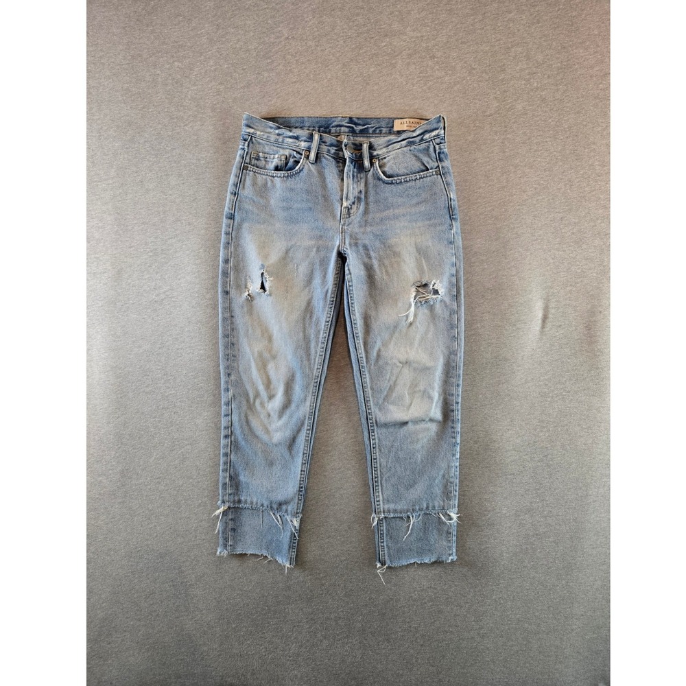 AllSaints Boy Fit Frayed Jeans Women 27 Blue Light Wash Distressed WE002M